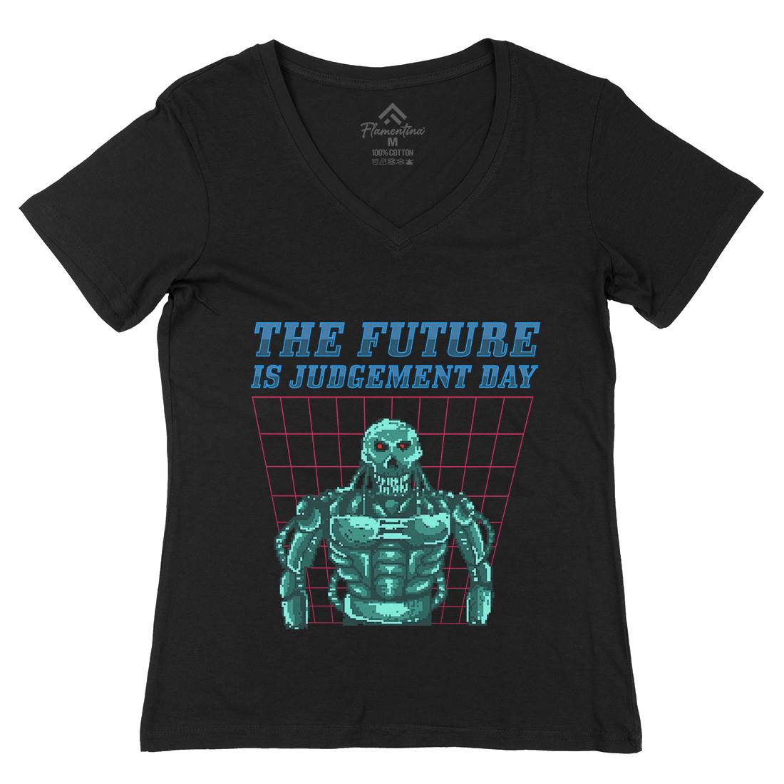 The Future Is Judgement Day Womens Organic V-Neck T-Shirt Horror B968