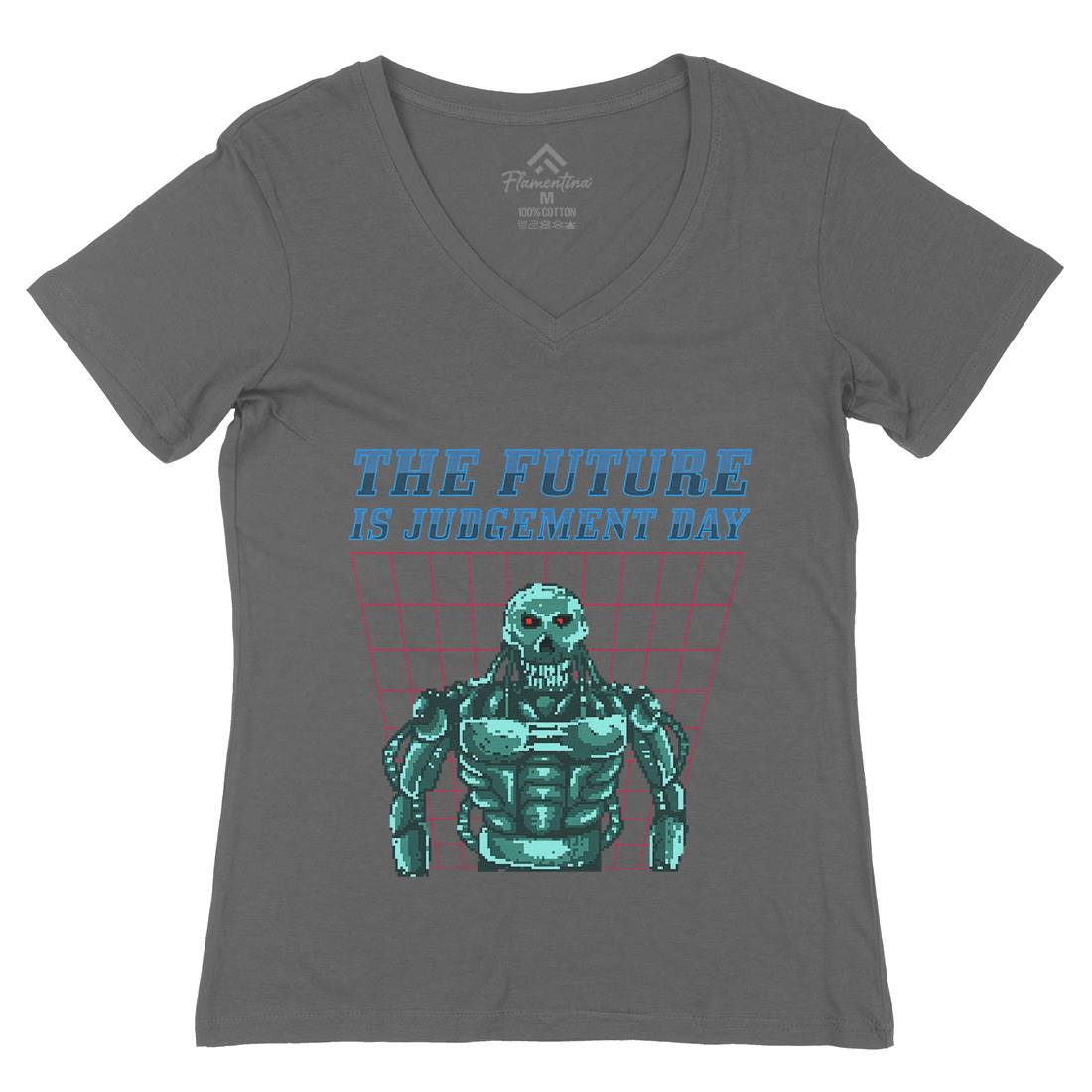 The Future Is Judgement Day Womens Organic V-Neck T-Shirt Horror B968