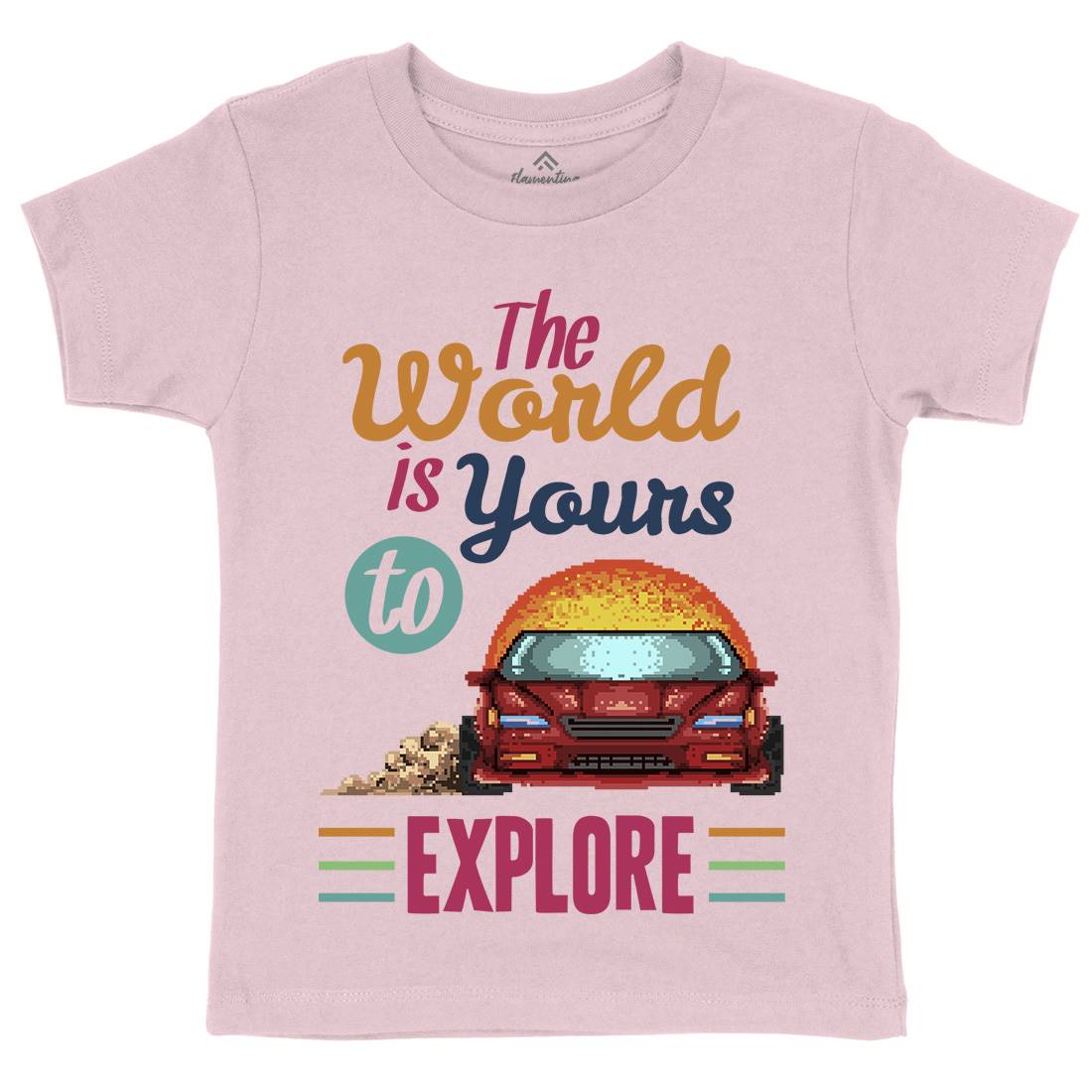 The World Is Yours To Explore Kids Organic Crew Neck T-Shirt Cars B970