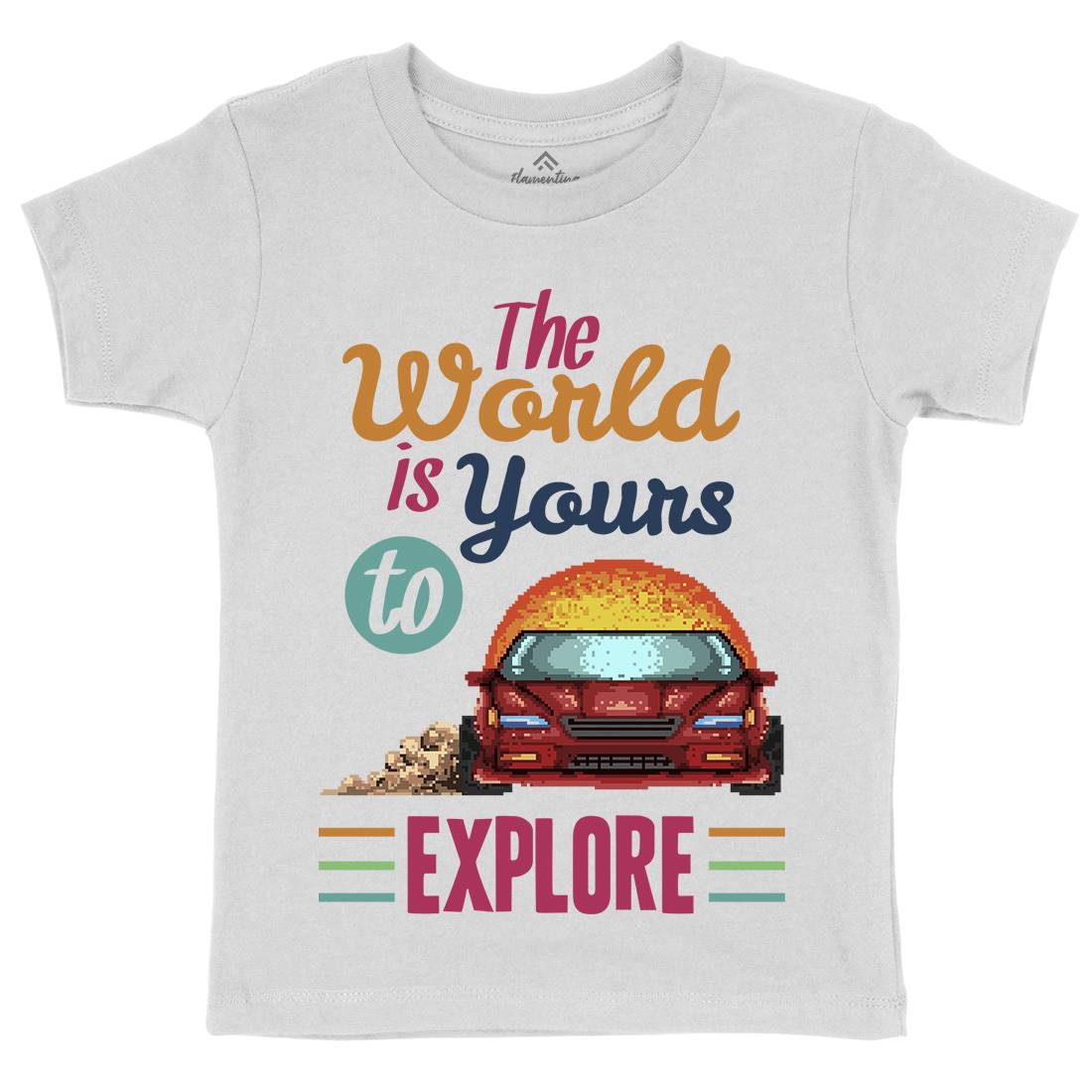 The World Is Yours To Explore Kids Organic Crew Neck T-Shirt Cars B970