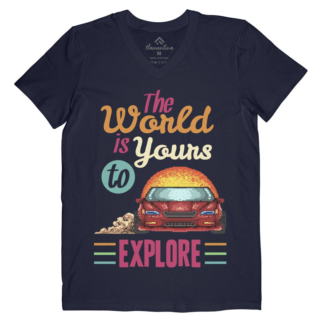 The World Is Yours To Explore Mens Organic V-Neck T-Shirt Cars B970