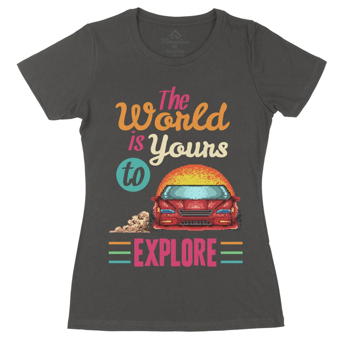 The World Is Yours To Explore Womens Organic Crew Neck T-Shirt Cars B970