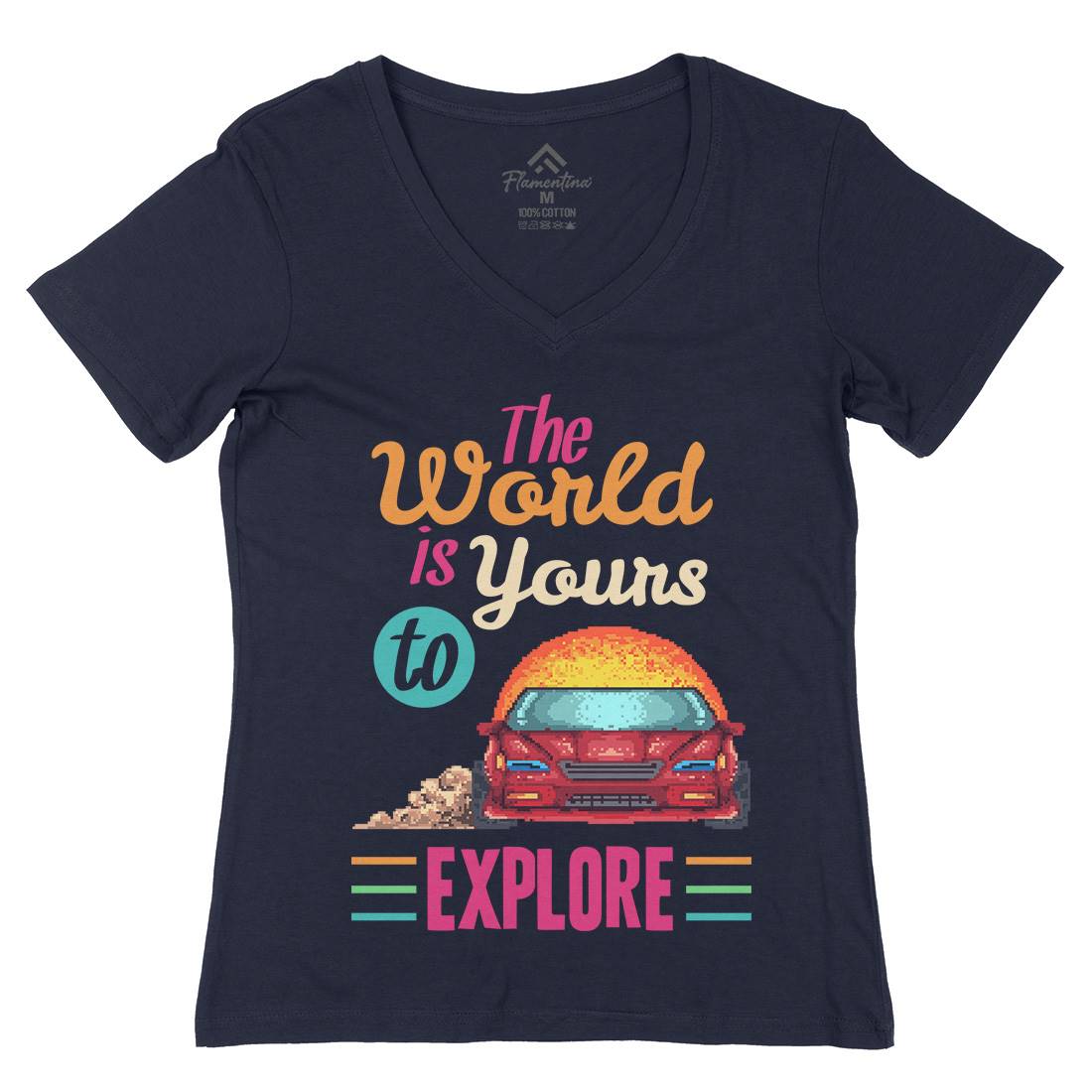 The World Is Yours To Explore Womens Organic V-Neck T-Shirt Cars B970