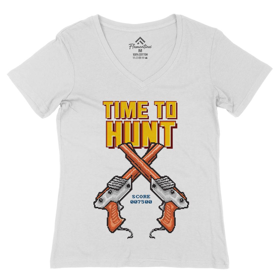 Time To Hunt Womens Organic V-Neck T-Shirt Geek B971