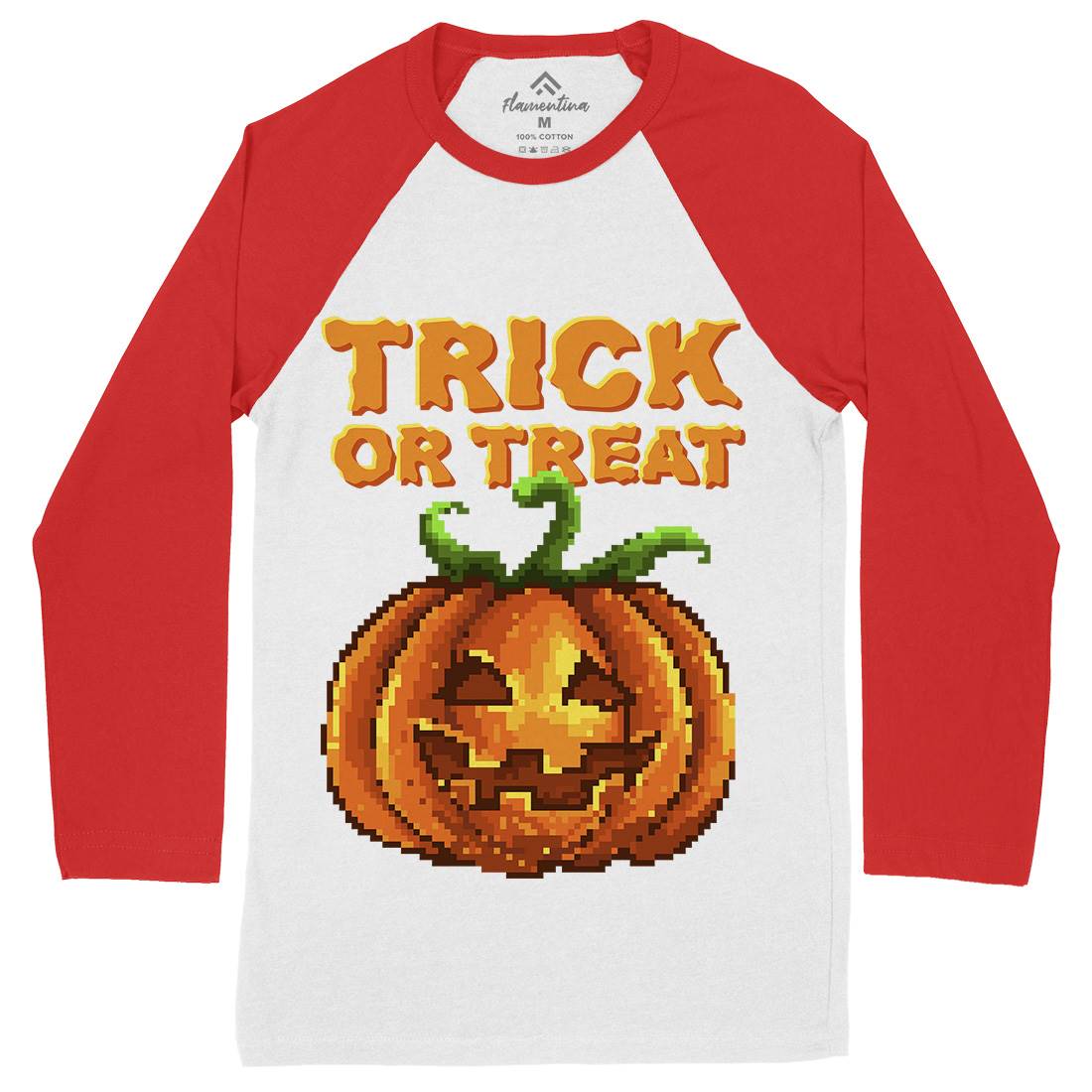 Trick Or Treat Halloween Jack O Lantern Mens Long Sleeve Baseball T-Shirt Horror B972