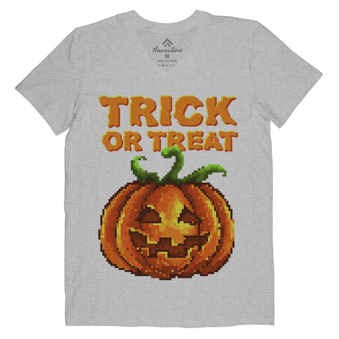 Trick Or Treat Halloween Jack O Lantern Mens V-Neck T-Shirt Horror B972