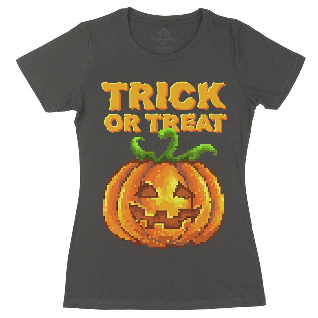 Trick Or Treat Halloween Jack O Lantern Womens Organic Crew Neck T-Shirt Horror B972