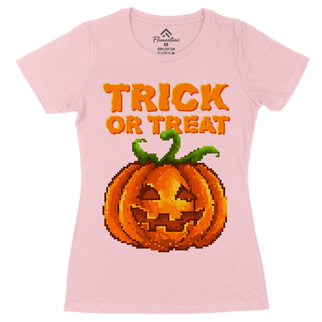 Trick Or Treat Halloween Jack O Lantern Womens Organic Crew Neck T-Shirt Horror B972
