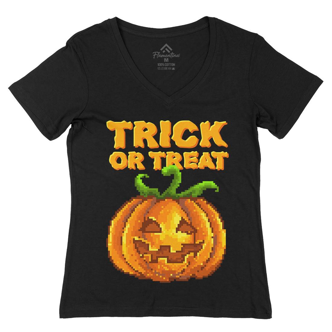 Trick Or Treat Halloween Jack O Lantern Womens Organic V-Neck T-Shirt Horror B972