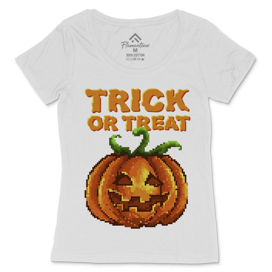 Trick Or Treat Halloween Jack O Lantern Womens Scoop Neck T-Shirt Horror B972
