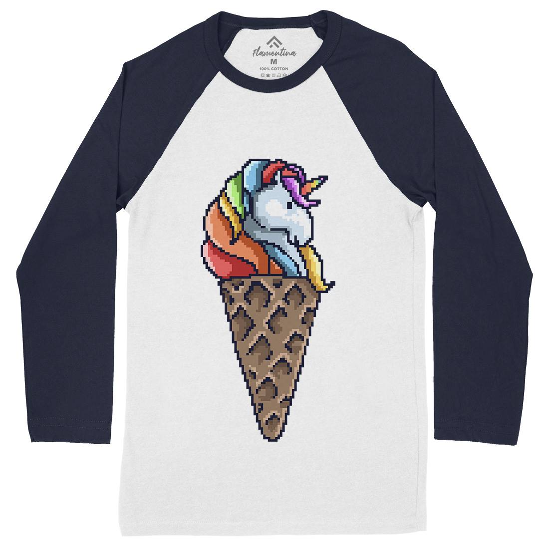 Unicorn Cone Mens Long Sleeve Baseball T-Shirt Food B974