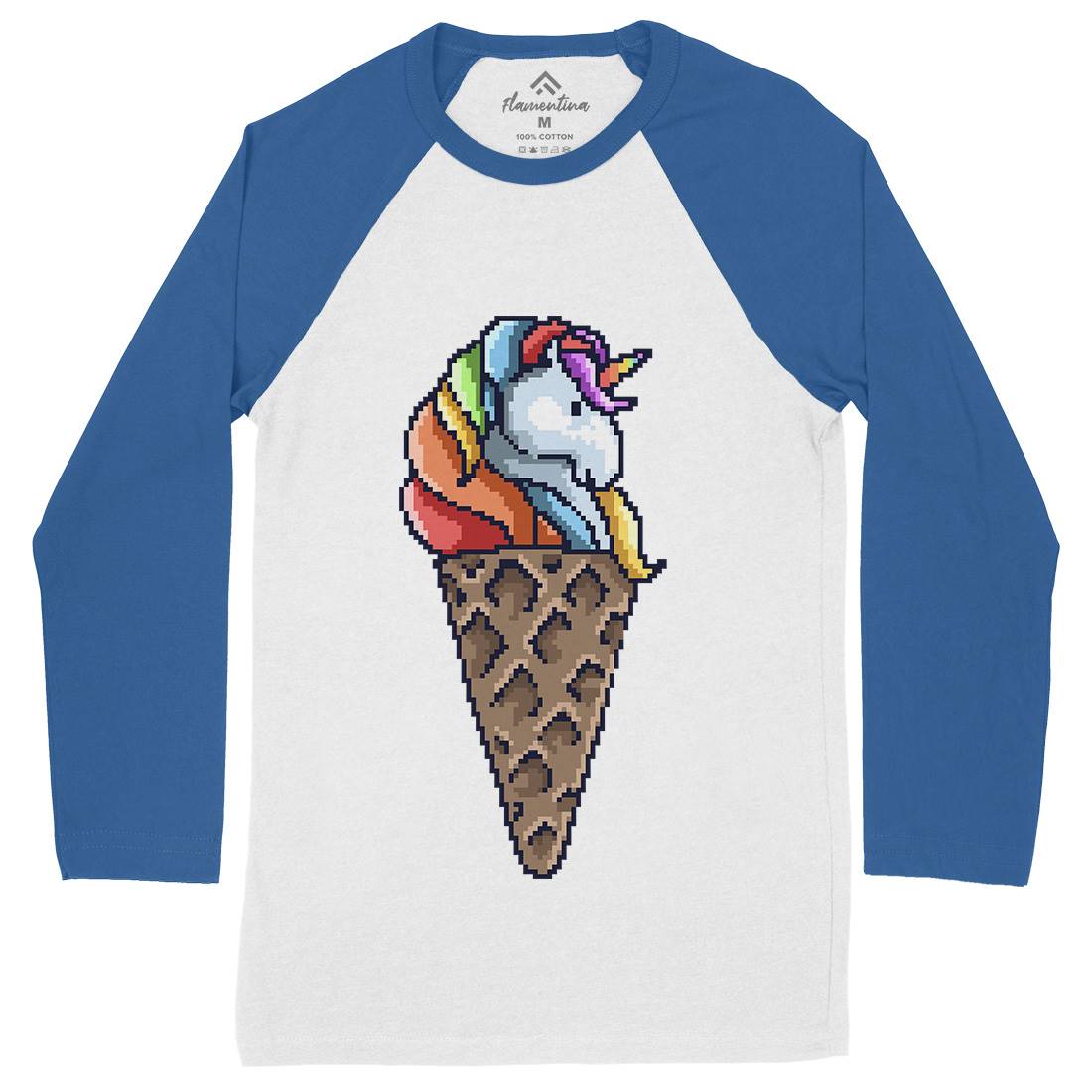 Unicorn Cone Mens Long Sleeve Baseball T-Shirt Food B974