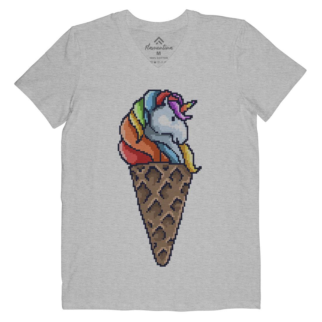 Unicorn Cone Mens Organic V-Neck T-Shirt Food B974