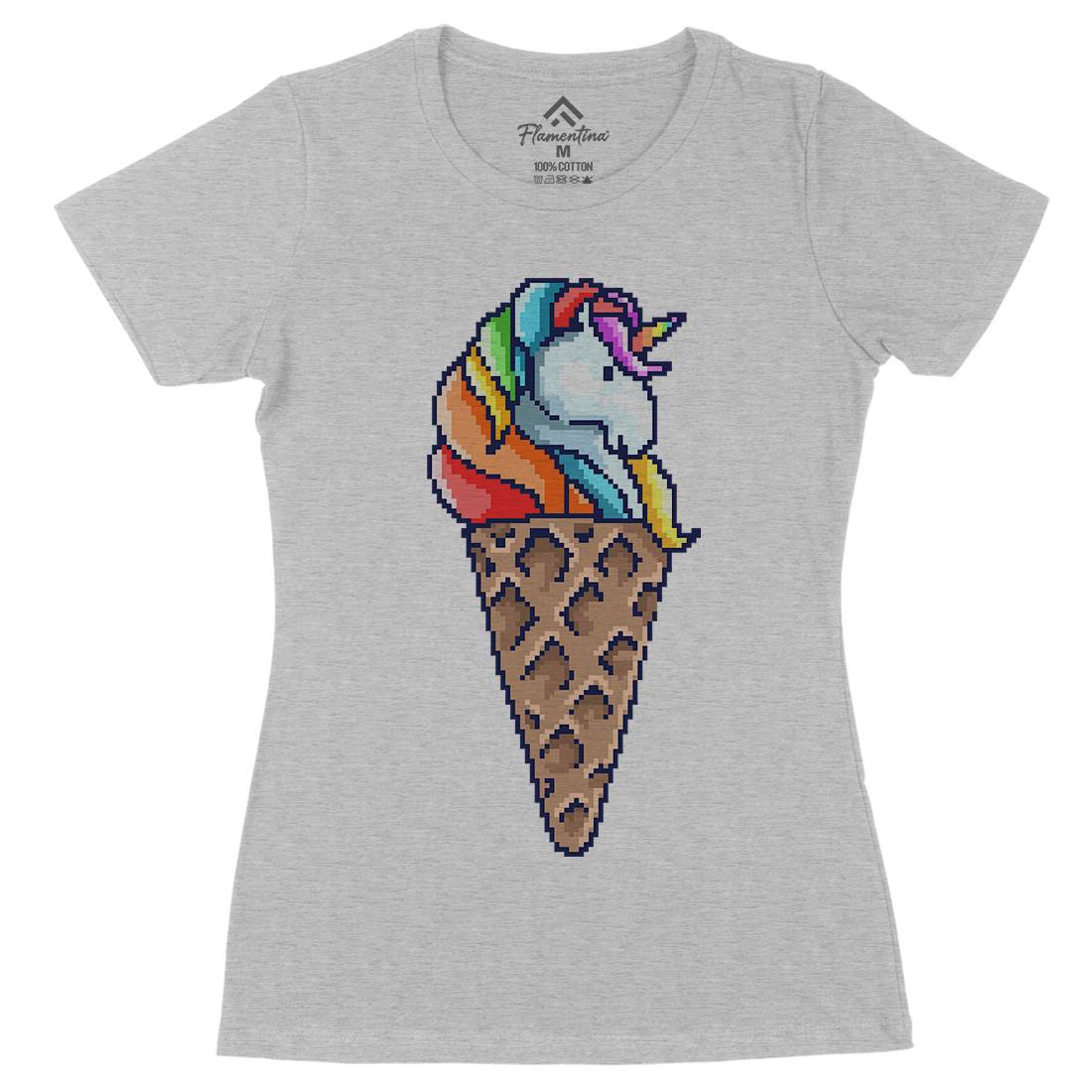 Unicorn Cone Womens Organic Crew Neck T-Shirt Food B974