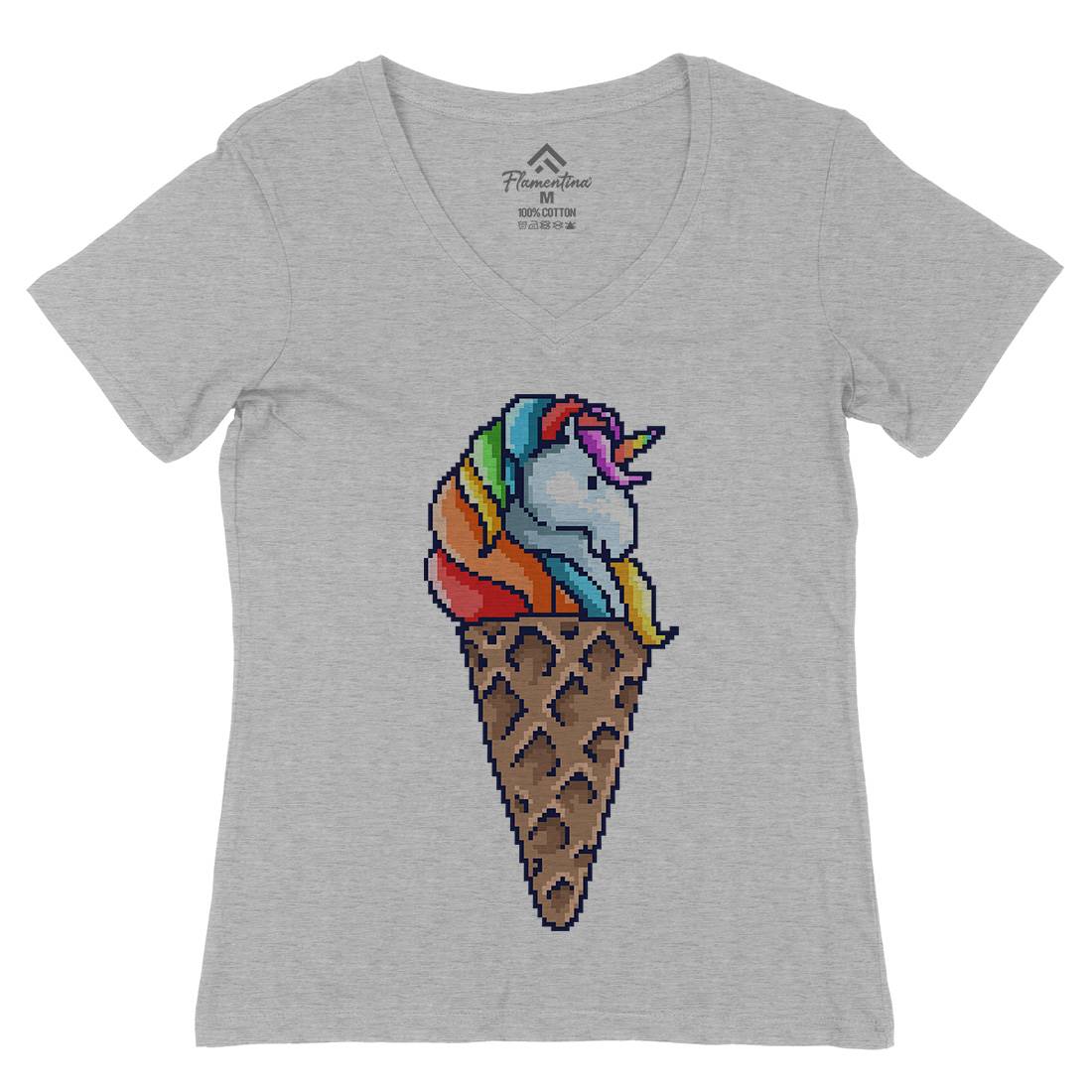 Unicorn Cone Womens Organic V-Neck T-Shirt Food B974