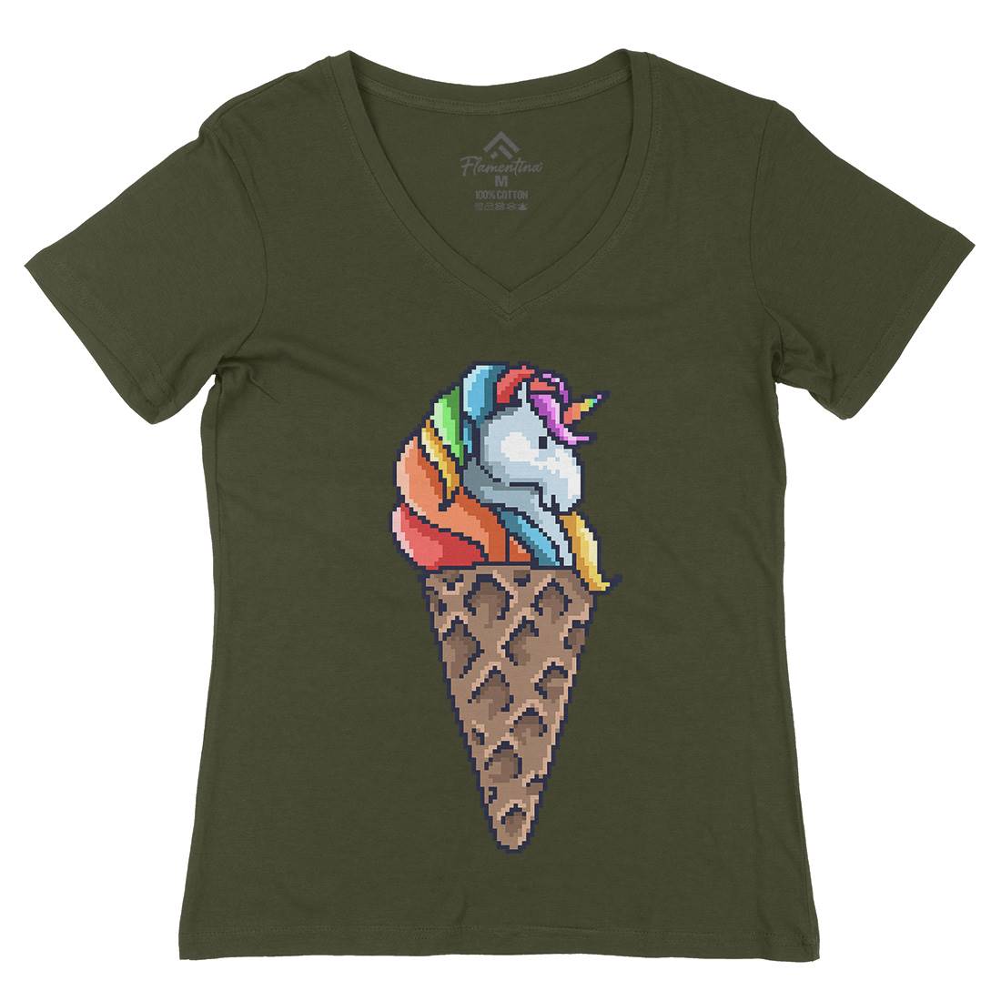 Unicorn Cone Womens Organic V-Neck T-Shirt Food B974