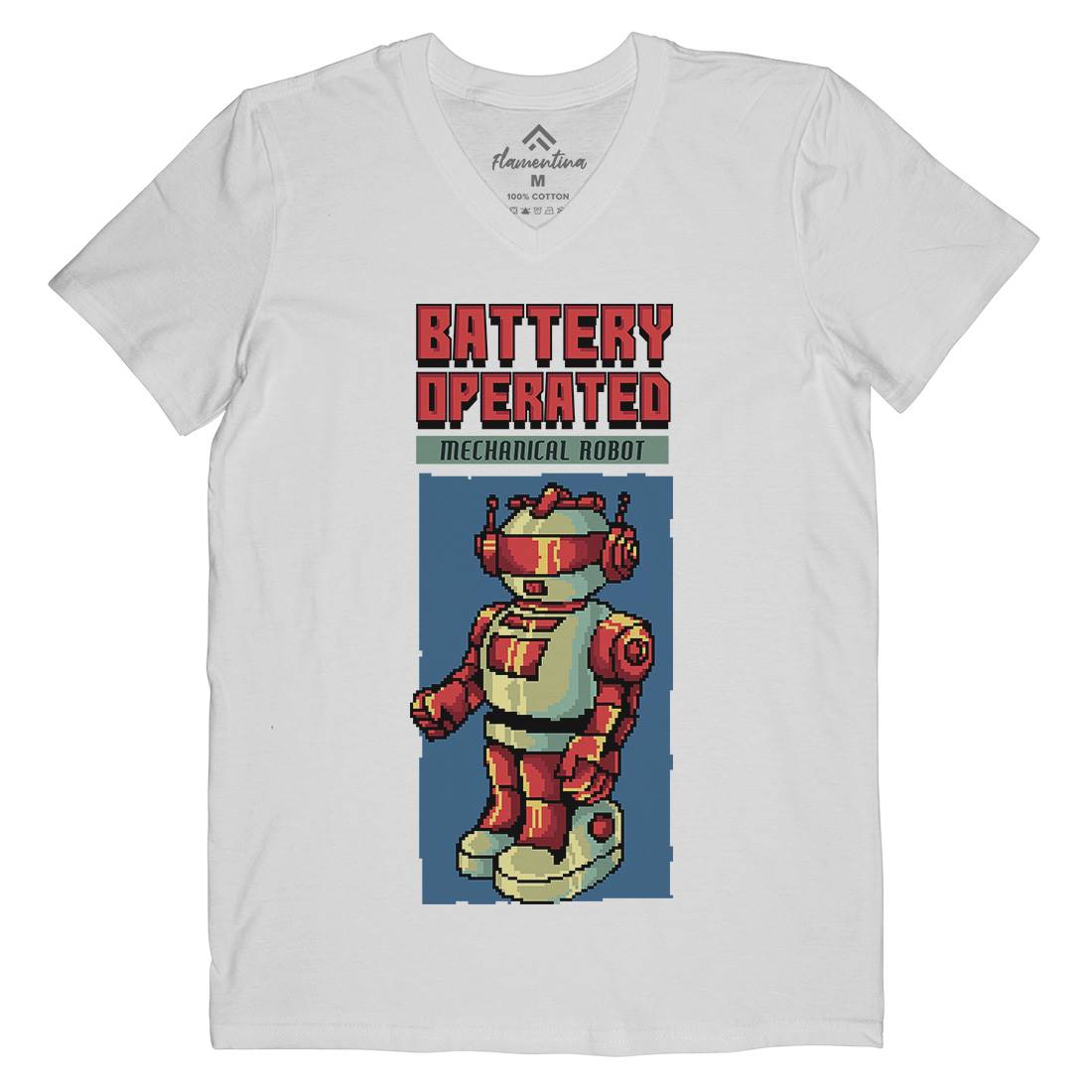 Vintages Robot Mens V-Neck T-Shirt Retro B977