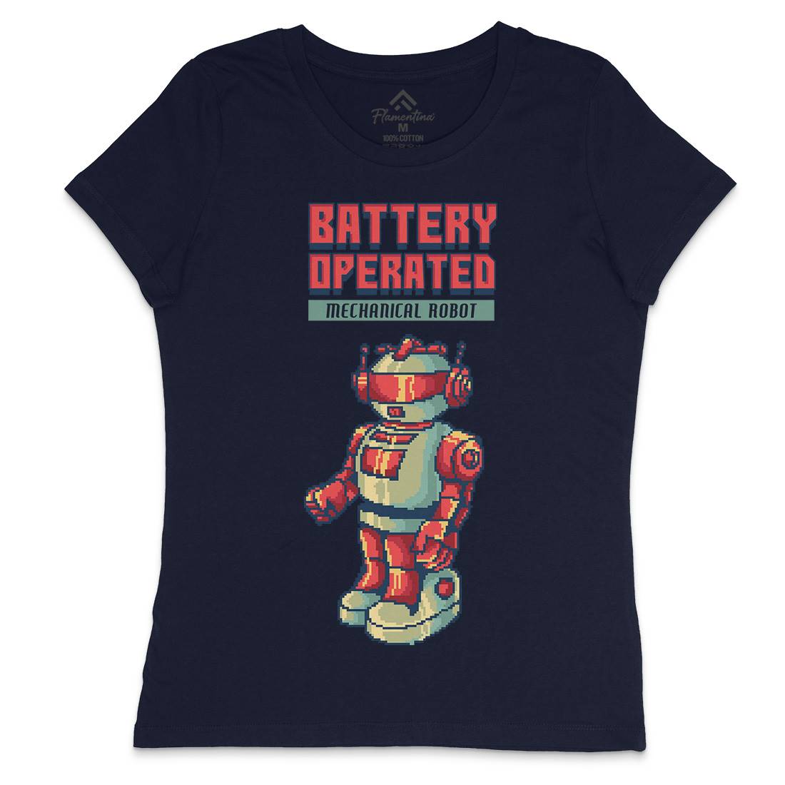 Vintages Robot Womens Crew Neck T-Shirt Retro B977