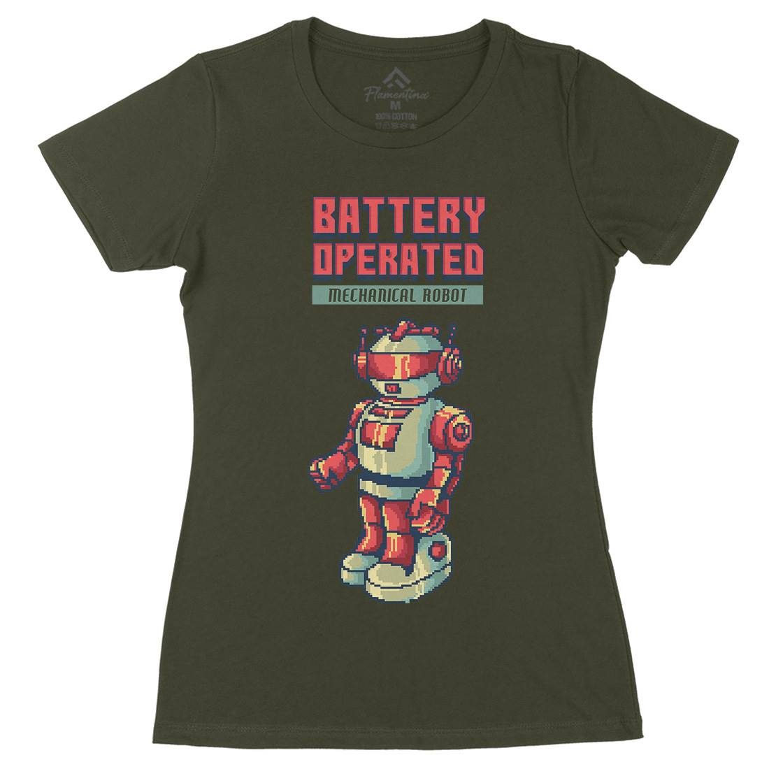 Vintages Robot Womens Organic Crew Neck T-Shirt Retro B977