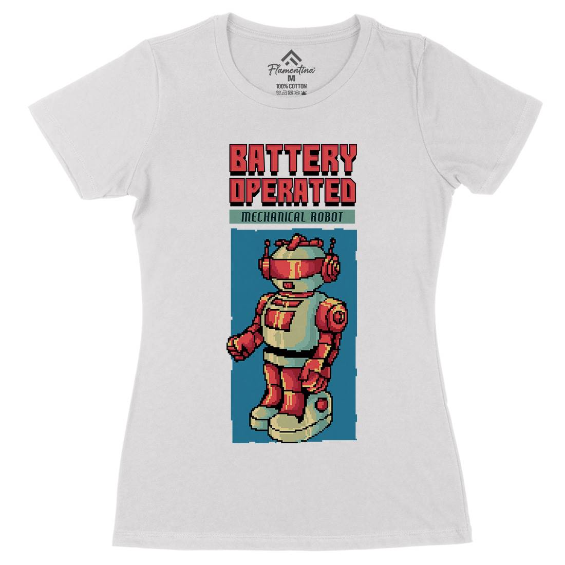 Vintages Robot Womens Organic Crew Neck T-Shirt Retro B977