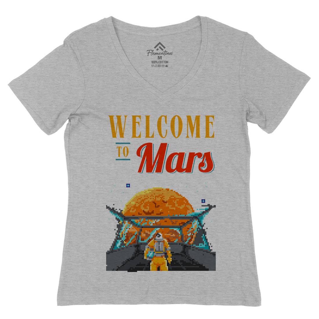 Welcome To Mars Womens Organic V-Neck T-Shirt Space B978