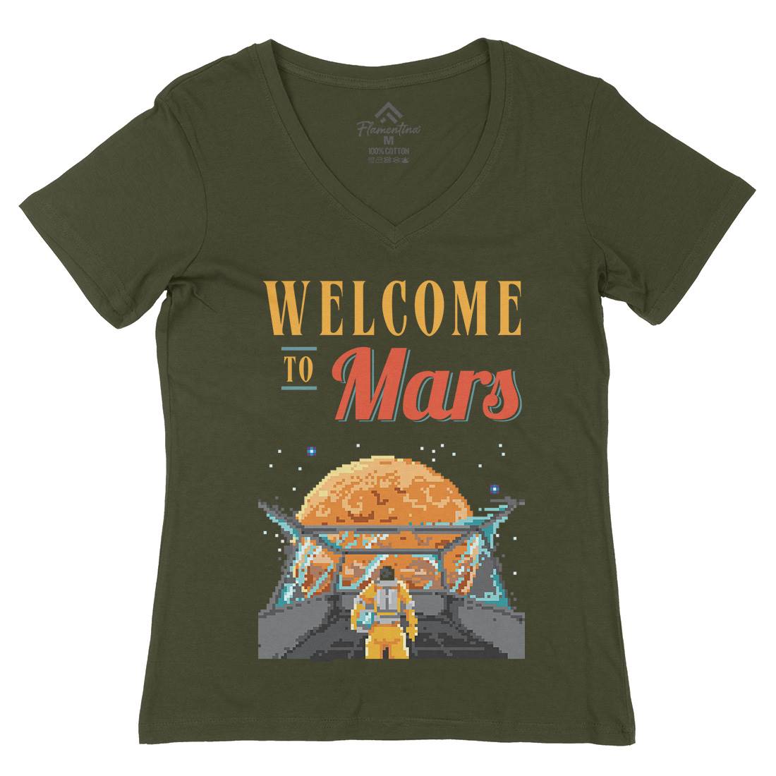 Welcome To Mars Womens Organic V-Neck T-Shirt Space B978