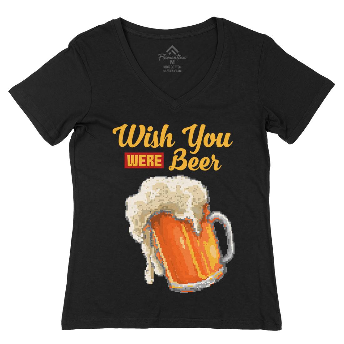 Wish Beer Womens Organic V-Neck T-Shirt Drinks B980