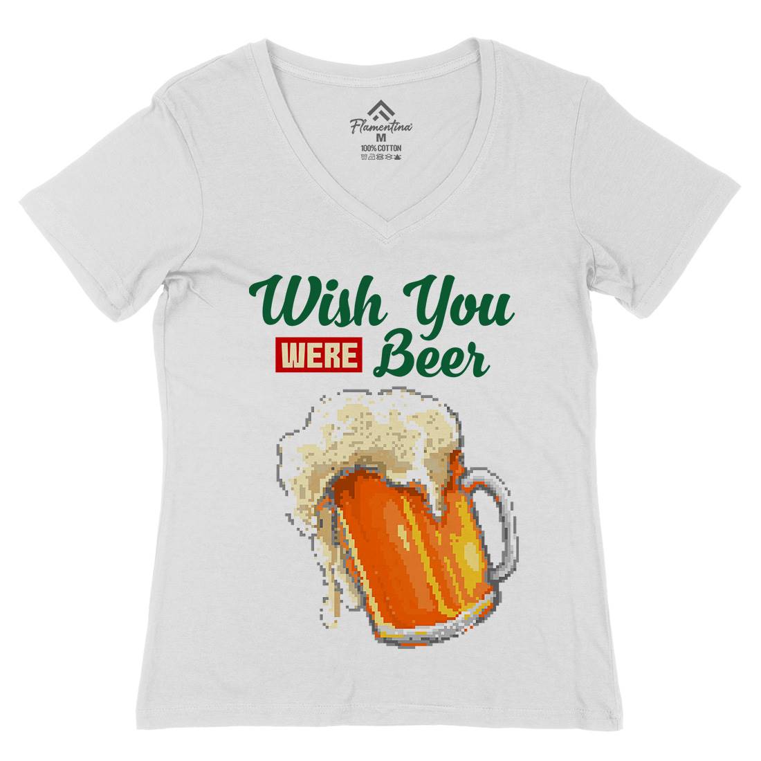 Wish Beer Womens Organic V-Neck T-Shirt Drinks B980