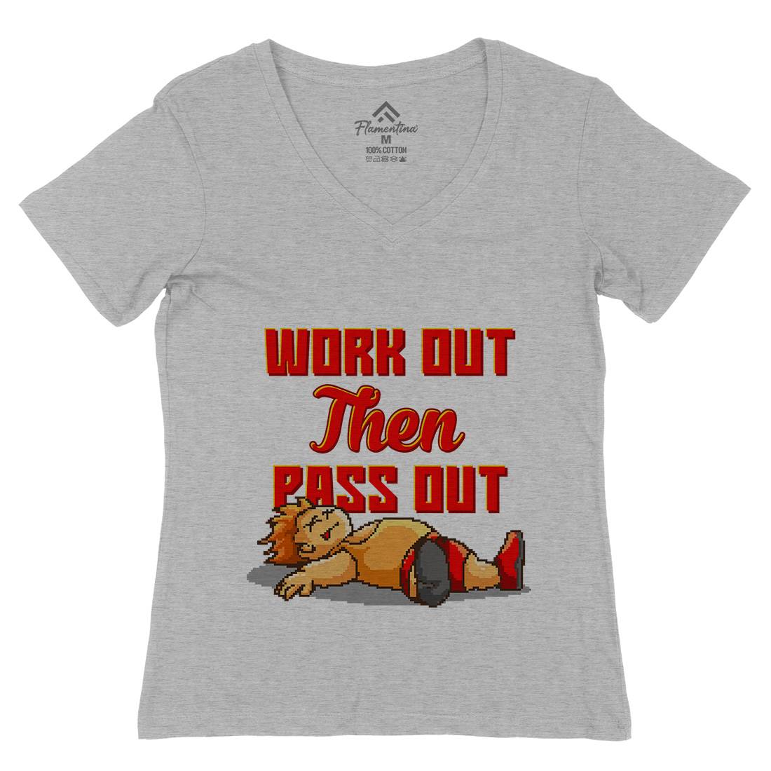 Work Out Then Pass Out Womens Organic V-Neck T-Shirt Geek B981