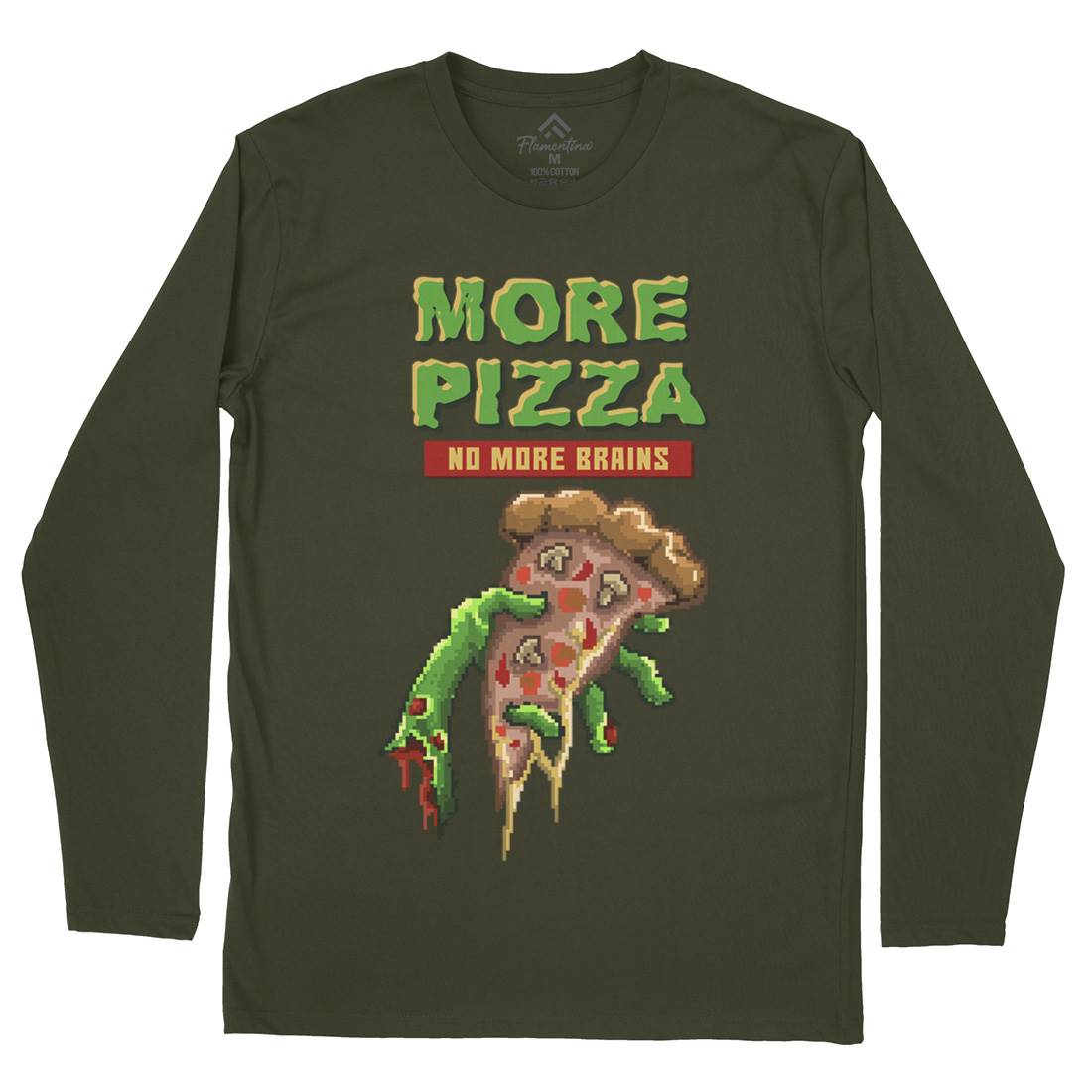 Zombie Pizza Mens Long Sleeve T-Shirt Food B982