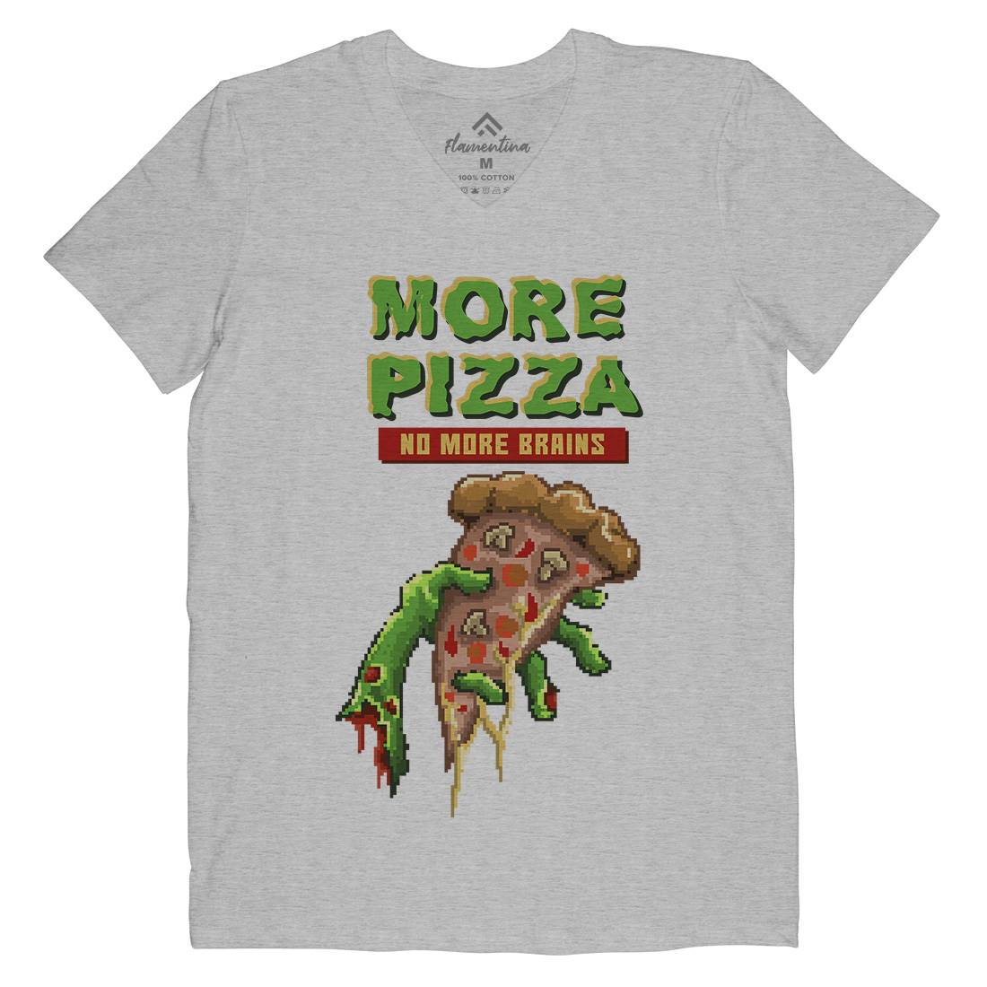 Zombie Pizza Mens V-Neck T-Shirt Food B982