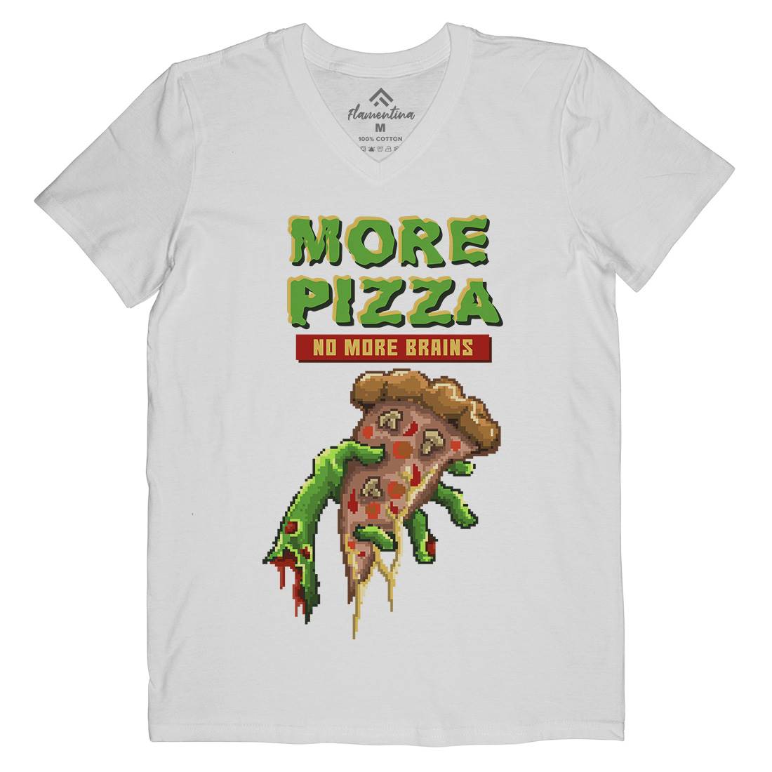 Zombie Pizza Mens Organic V-Neck T-Shirt Food B982