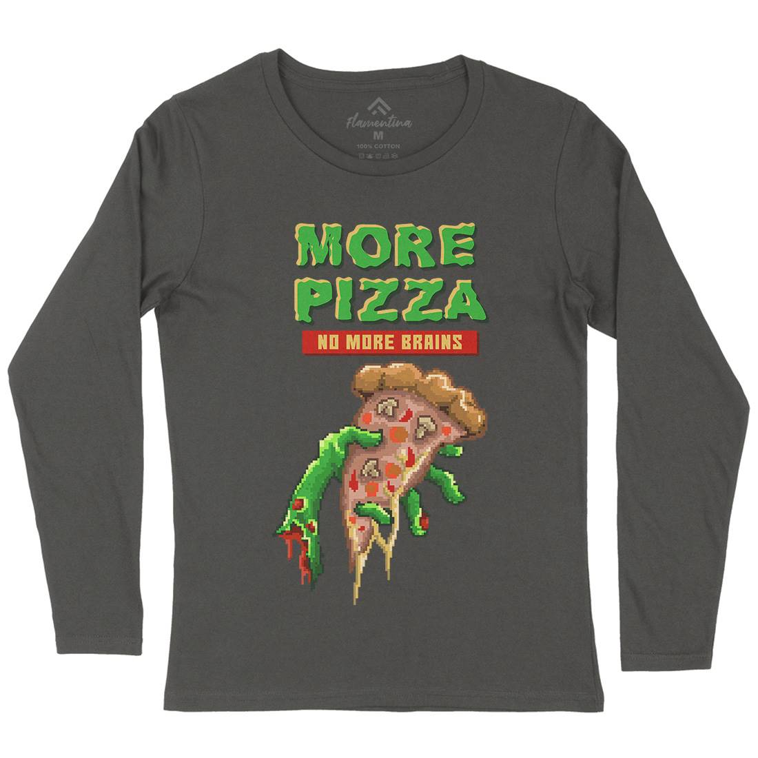 Zombie Pizza Womens Long Sleeve T-Shirt Food B982