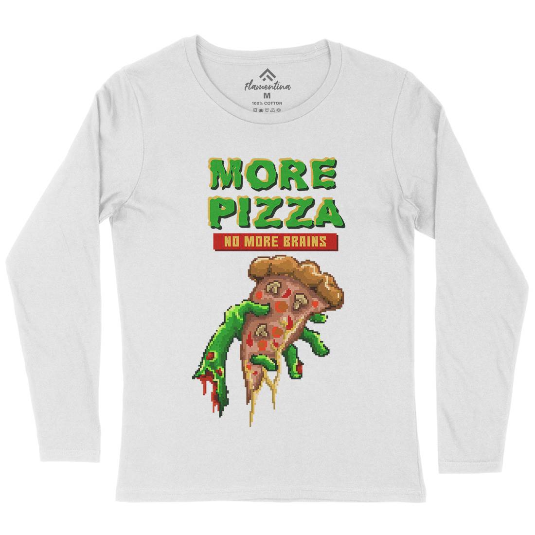 Zombie Pizza Womens Long Sleeve T-Shirt Food B982
