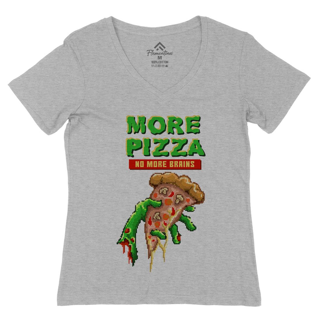 Zombie Pizza Womens Organic V-Neck T-Shirt Food B982