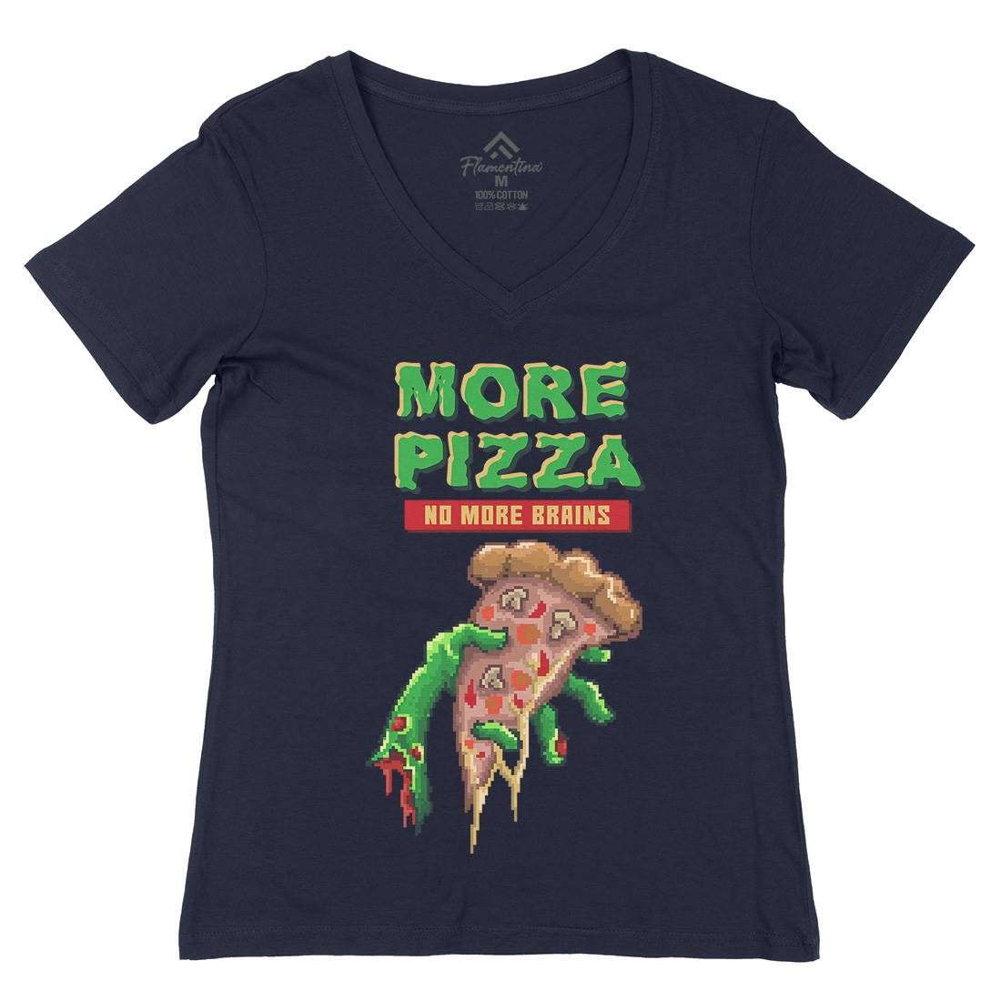 Zombie Pizza Womens Organic V-Neck T-Shirt Food B982