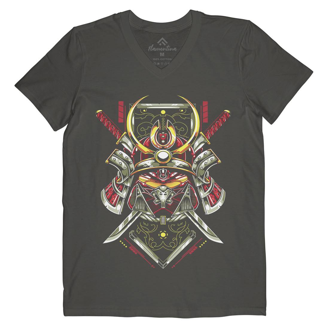Japanese Mens V-Neck T-Shirt Warriors B983