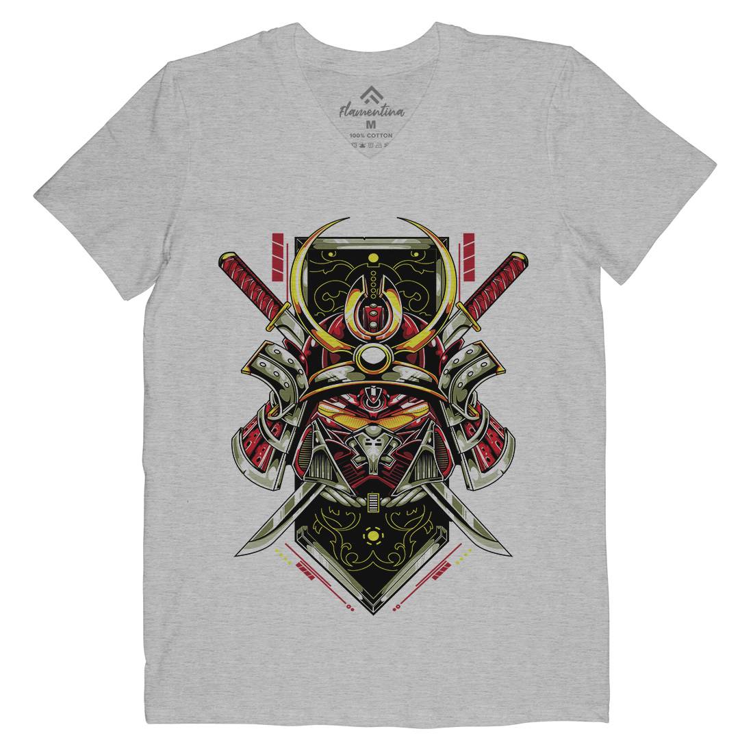 Japanese Mens Organic V-Neck T-Shirt Warriors B983