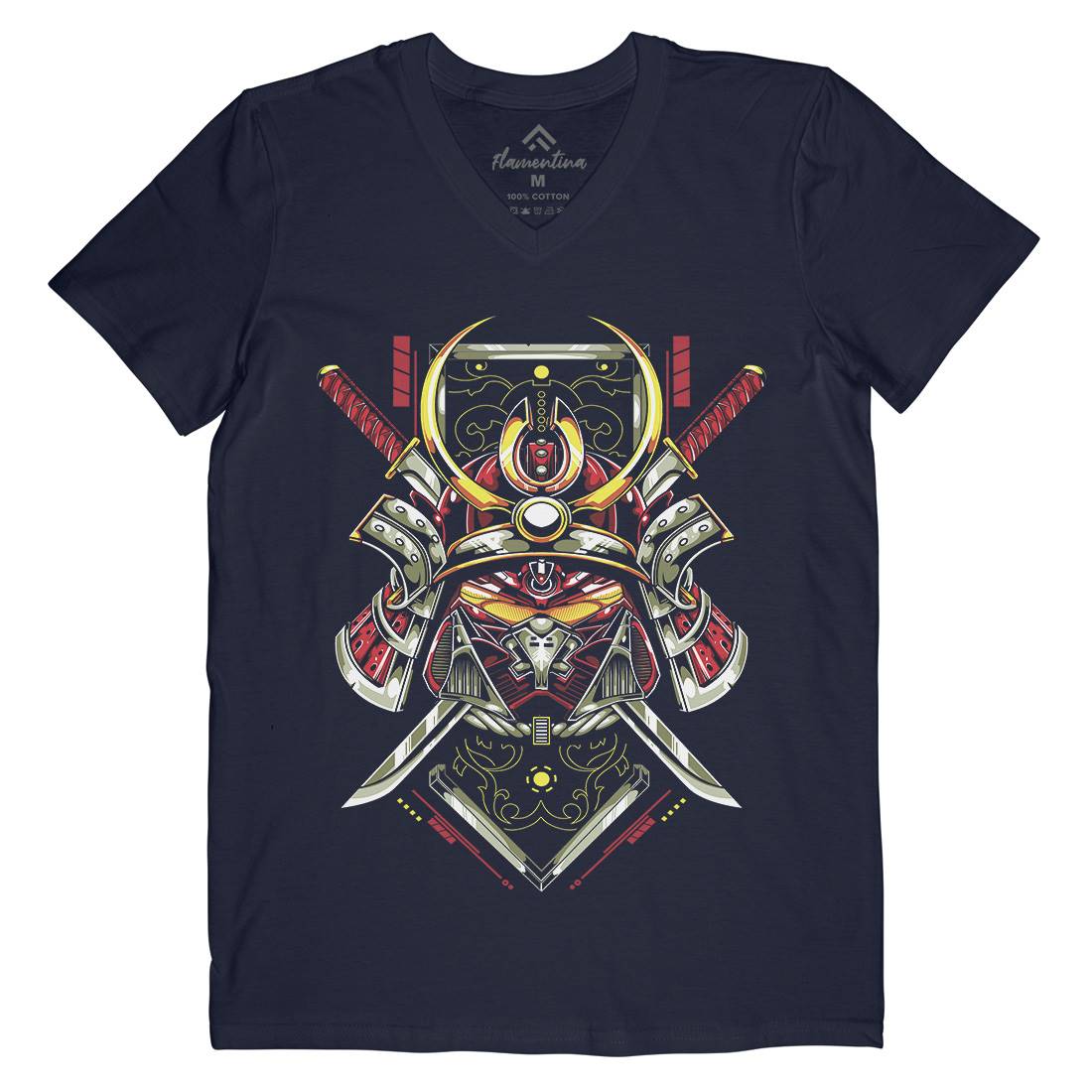 Japanese Mens Organic V-Neck T-Shirt Warriors B983