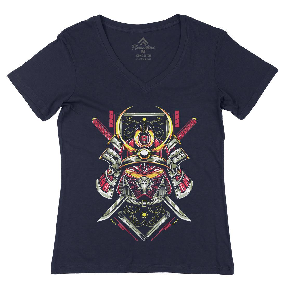 Japanese Womens Organic V-Neck T-Shirt Warriors B983