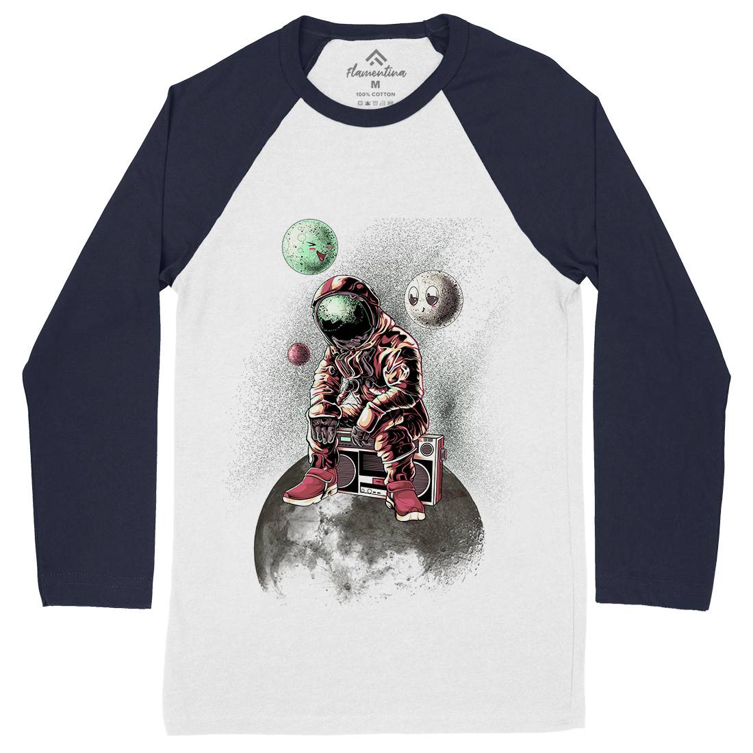 Astronaut Moon Mens Long Sleeve Baseball T-Shirt Space B986