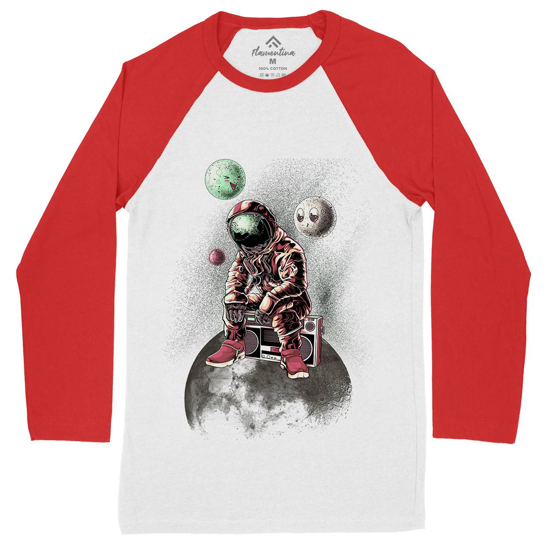 Astronaut Moon Mens Long Sleeve Baseball T-Shirt Space B986
