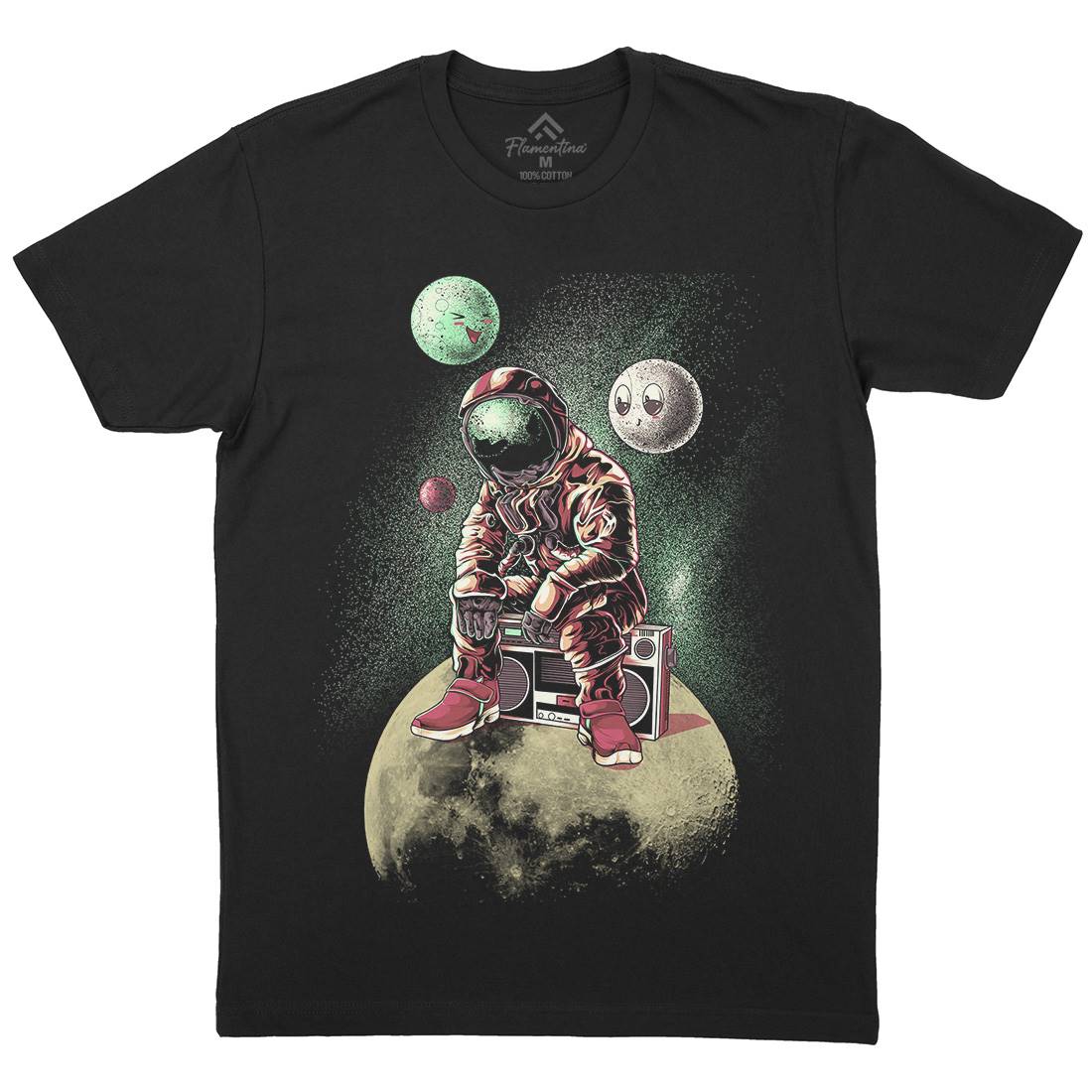 Astronaut Moon Mens Organic Crew Neck T-Shirt Space B986