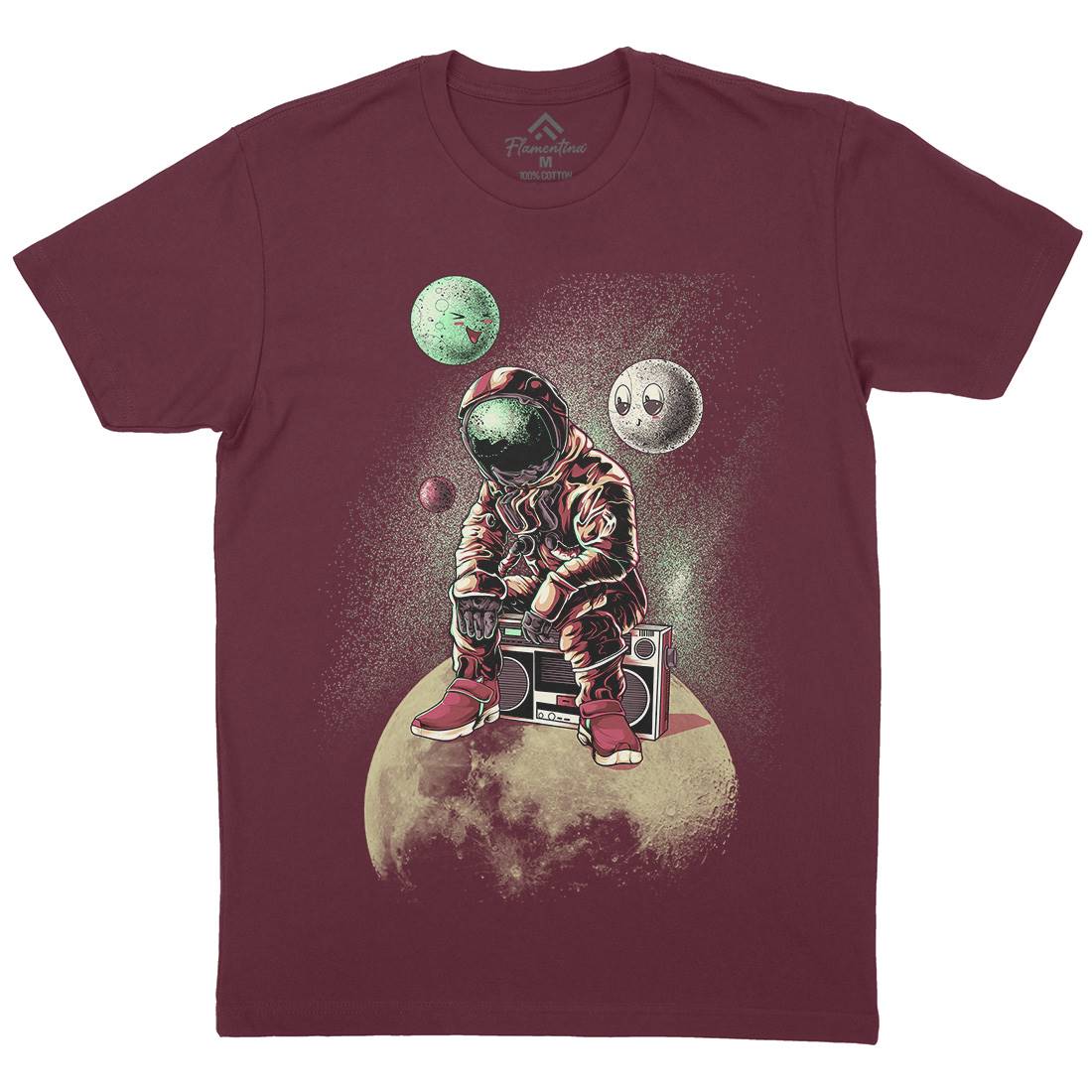 Astronaut Moon Mens Organic Crew Neck T-Shirt Space B986