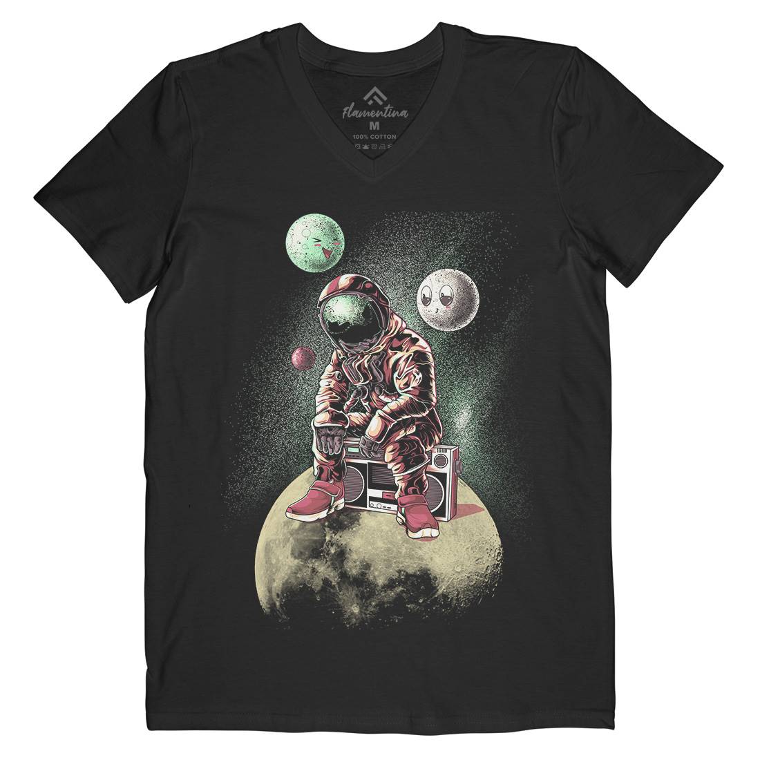 Astronaut Moon Mens Organic V-Neck T-Shirt Space B986
