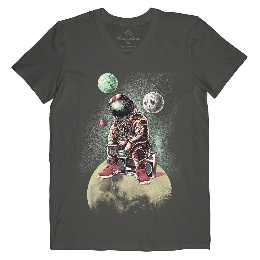 Astronaut Moon Mens V-Neck T-Shirt Space B986