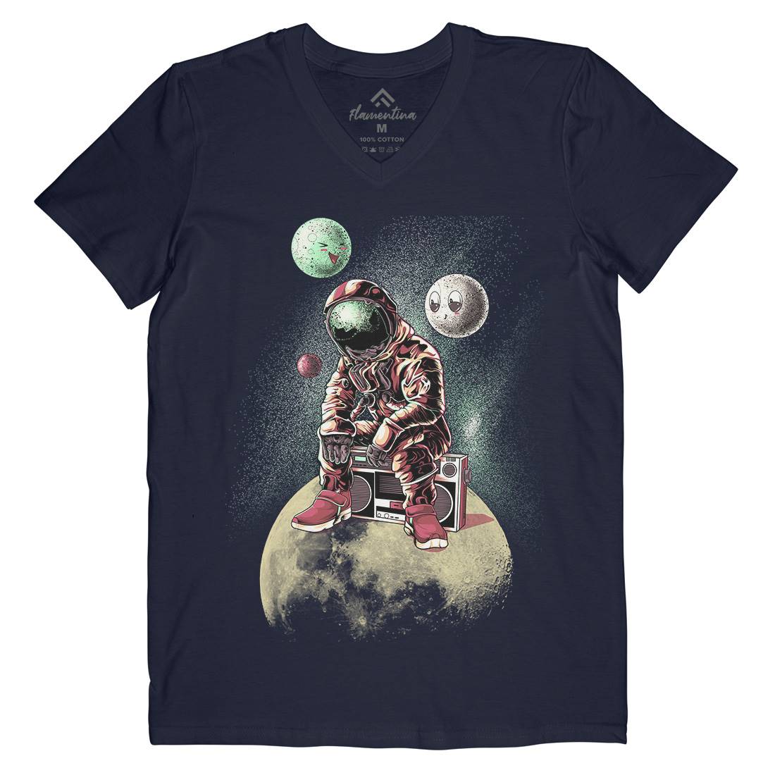 Astronaut Moon Mens Organic V-Neck T-Shirt Space B986