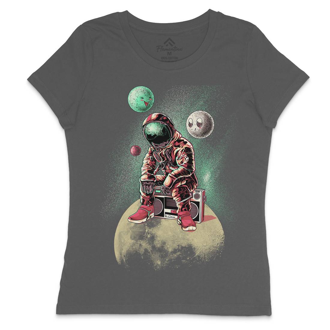 Astronaut Moon Womens Crew Neck T-Shirt Space B986