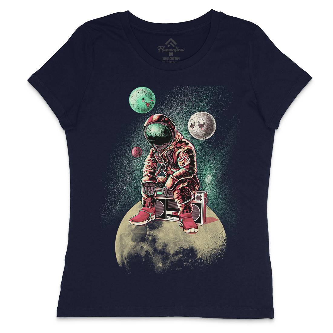Astronaut Moon Womens Crew Neck T-Shirt Space B986