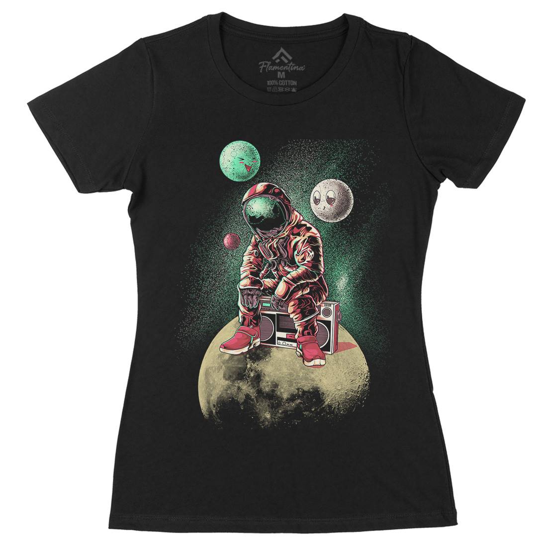 Astronaut Moon Womens Organic Crew Neck T-Shirt Space B986